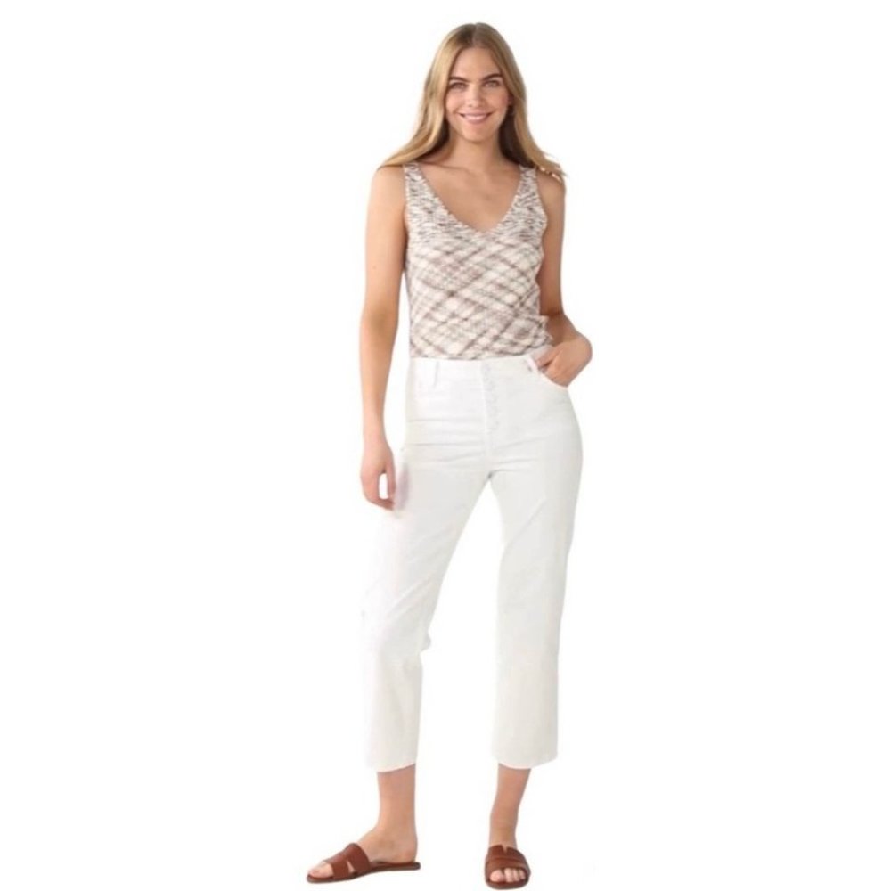 Nine West Orchard White High Rise Crop Straight Button Fly Jeans Plus Size 18